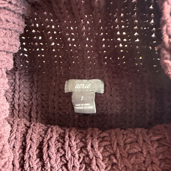 Aerie Sweater Womens Size S Plum Mock Neck Wool Blend Chunky Knit Oversized - Picture 3 of 4